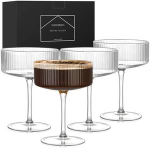 lot 48242 image: VENVENWEAVS Coupe Glasses Set Of 4,Hand-blow10 Oz Vintage Cocktail Glasses,Ribbed Martini Glasses For Espresso Martini, Champagne,Cosmopolitan,Manhattan,Cocktail Party,Cocktail Glassware Gift Set