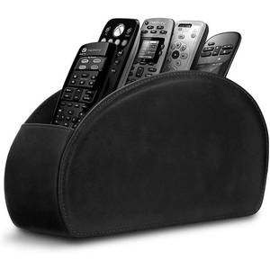 lot 48252 image: Leather Remote Control Holder with 5 Compartments TV Remote Caddy Storage BoxTray,Desktop Organizer Store Controller,Glasses,Brush,Media Player,Pen,Space Saver for Bedside TableOffice Desk(Black)