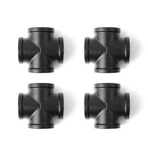 lot 48253 image: Black 4-Way Cross Fitting Connector, Home TZH 4-Pack Cast Malleable Iron 4 Way Corner Pipe Fittings for Industrial vintage style DIY ProjectFurnitureShelving Decoration(4, Black 1)