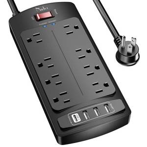 lot 48254 image: Surge Protector Power Strip - Nuetsa Flat Plug Extension Cord with 8 Outlets and 4 USB Ports, 6 Feet Power Cord (1625W13A), 2700 Joules, ETL Listed, Black