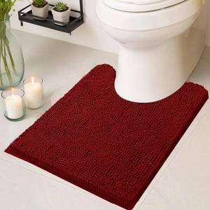 lot 48262 image: Flotstiga Toilet Rugs U Shaped Washable 20x20,Ultra Soft Absorbent Chenille Non Slip Contour Bathroom Rugs for Toilet,Dry Quickly, Machine Washable Bath Mats,Burgundy