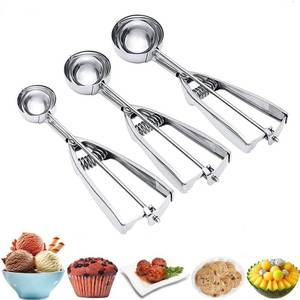 lot 48264 image: Ice Cream Scoop, 3Pcs Cookie Scoop Set, Stainless Steel Ice Cream Scooper with Trigger Release, LargeMediumSmall Cookie Scooper for Baking, Cookie Scoops for Baking Set of 3 with Cookie Dough Scoop
