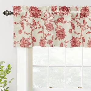 lot 48269 image: DriftAway Freda Jacobean Floral Linen Blend Blackout Thermal Insulated Energy Saving Privacy Window Linen Curtain Valance Rod Pocket 2 Layers Single 52 Inch by 14 Inch Plus 2 Inch Header Red Beige