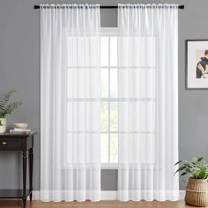 lot 48270 image: MIULEE Semi White Sheer Curtains 84 Inches Length Linen Textured Window Treatment Voile Drapes for Bedroom Living Room Rod Pocket 2 Panels 54 W x 84 L