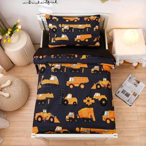 lot 48273 image: NTBED 4 Pieces Construction Toddler Bedding Set for Baby Boys, Truck Vehicles Excavator Cars Printed, Includes Comforter, Flat Sheet, Fitted Sheet and Pillowcase,Black