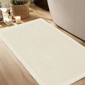 lot 48275 image: Hiasan Waffle Bath Mat, Super Absorbent Non Slip Bathroom Boho Rug with Tassels, Machine Washable Bath Mats for Bathroom, Ultra Soft Rubber Backed Rug, White, 24 x 60 Inches