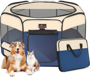 lot 48280 image: Aivituvin Dog Playpen, Foldable Pet Play Pens with Carrying Bag for Cat, Puppies, Rabbits, Portable Dog Tent Crates Cage for Travel Camping Indoor Outdoor, Removable Shade Cover, Blue S