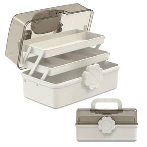 lot 48281 image: Covetree 3-Layer Plastic Dividing Storage Box Multifunctional Plastic Tool Box with Handle for Sewing, for Sewing, Makeup, Medicine, Nail, Hair Accessories for Kids