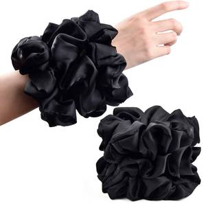 lot 48284 image: CEELGON Black Big Scrunchies for Women 6.3Inches Large Scrunchie Satin Oversized Silk Thick Elastic Hair Ties Jumbo Hair Scrunchies 6 Pack (Black)
