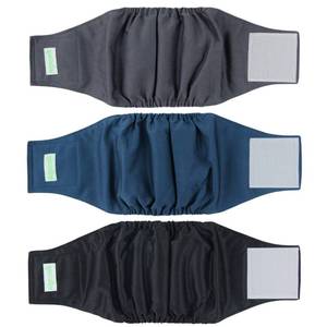 lot 48285 image: wegreeco Washable Dog Diapers - Washable Male Dog Belly Wrap - Pack of 3 - Black, Charcoal, Navy, Medium