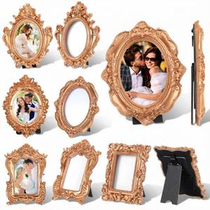 lot 48289 image: Oqqlin 10 Pcs Mini Gold Picture Frames, Small Flower Vintage Picture Frames Antique Ornate Oval Rectangle Mini Baroque Resin Frame with Backing for Tabletop Display, Wall Decor, Vintage Home, Wedding