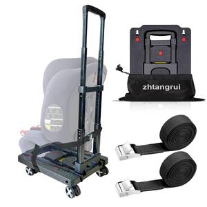 lot 48290 image: Car Seat Dolly for Airport - CarSeat Roller Cart Wheels for Airplane - Car Seat Travel Cart Carrier with Straps Foldable Luggage Trolley Folding Hand Truck (Black)