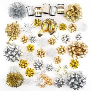 lot 48297 image: WRAPAHOLIC Gift Bows Assortment -  Assorted Size Gift Bows(Gold&Silver&White), Pull Bow,  Tinsel Bows,  Fountain Bows,  Curly Bows, Curling Ribbons, Cotton Twine