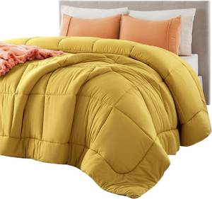 lot 111435 image: Bedsure Comforter Duvet Insert - Quilted Comforters Queen Size, All Season Duvet, GentleSoft Down Alternative Bedding, with 8 Tabs, Gifts for WomenMen, Mustard Yellow, Queen 88 x 88 Inches