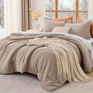 lot 111445 image: MUXHOMO Full Comforter Sets, All Season Ultra Soft Down Alternative Bedding - 3 Piece Lightweight Bed Set Includes 1 Comforter (82x86) and 2 Pillow Shams (20x26), Dark Linen