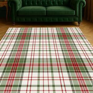 lot 211248 image: Retails for $192 Muddy Mat Plaid 8x10 Washable Area Rugs for Living Room, Bedroom & Dining Room Modern Soft Low Pile Non Slip Carpet Pet Friendly Waterproof Foldable Rugs for Home