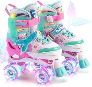 lot 211260 image: NEMONE Mermaid 4 Size Adjustable Light up Roller Skates for Girls, Purple Blue Skates for Toddlers, Beginner Kids Butterfly Roller Skates Indoor Outdoor