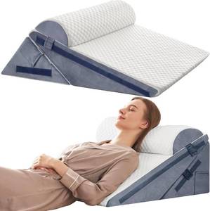lot 211264 image: 3PCS Wedge Pillow, Orthopedic Wedge Pillow for Acid Reflux, Back Pain Relief, Cooling Memory Foam Top, Bed Wedge Pillows for Headboard, Sleeping, Snoring, Back Support, After Surgery.