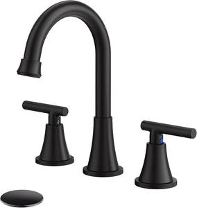 lot 211270 image: Bathroom Faucets for Sink 3 Hole, Hurran Matte Black Bathroom Sink Faucet with Pop-up Drain and Supply Lines, Stainless Steel Lead-Free Widespread Faucet for Vanity RV Farmhouse Sink
