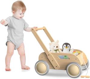 lot 211284 image: Wooden Baby Walker, Push and Pull Learning Walking Toys for Babies Infants to Toddler, Walker with Wheels for Boys Girls, Gift for Birthday Christmas, Natural