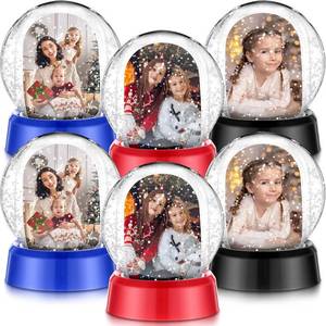 lot 211289 image: Suzile 6 Pcs Christmas Photo Snow Globe 4.3 Inch Christmas Clear Plastic Water Globe Double Sided Picture Display Snow Globes Photo Frame for Home Xmas Holiday DIY Crafts Gift (Black,Red,Blue)