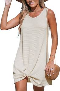lot 211292 image: CUPSHE Womens Sleeveless Swimsuit Coverup Waffle Knit Swimwear Beach Cover Ups Twisted Mini Dress