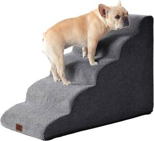 lot 311180 image: EHEYCIGA Curved Dog Stairs Ramp for High Beds 22.6 H, 5-Step Dog Steps for Small Dogs and Cats, Pet Stairs for High Bed Climbing, Non-Slip Balanced Pet Step Indoor, Grey