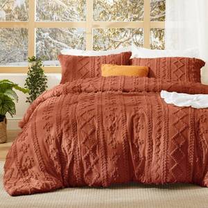 lot 311181 image: Bedsure Tufted Boho Comforter Set California King - Terracotta Boho Bed Set, GentleSoft 3 Pieces Farmhouse Shabby Chic Embroidery Bedding, Gifts for Woman, Soft Jacquard Comforter for All Seasons