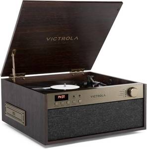 lot 311201 image: Retails for $171 Victrola Century Essential - 5-in-1 Vinyl Record Player & Music Center 3-Speed Turntable, CD Player, VINYLSTREAM, Bluetooth & 3.5mm Aux, Record Player with Speakers, Mid Century Design (Espresso)