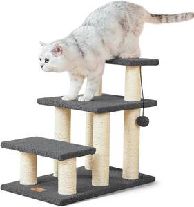 lot 311204 image: Pawque Dog Stairs & Cat Scratching Post Pet Steps for High Beds Couch, High-Strength Boards Holds up to 150 lbs for Indoor Small Cats Kittens Dogs Climbing Playing, 3 Combination Options, 3 Steps-Grey