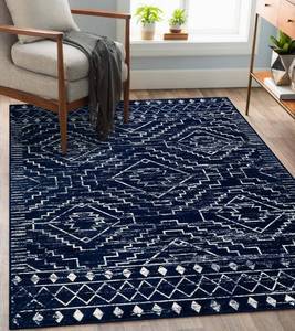 lot 311210 image: Wonnitar Moroccan Washable Area Rug 4x6, Blue Rugs for Living Room, Non-Slip Boho Bedroom Throw Mat, Non-Shedding Large Geometric Low Pile Floor Carpet for Home Office Mudroom Kitchen (Blue,4x6)