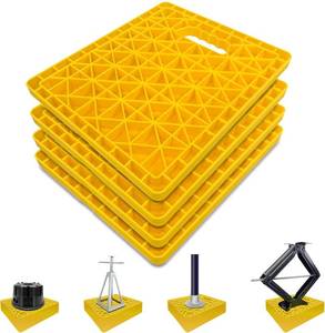 lot 311213 image: ROBLOCK Large RV Jack Stabilizer Pads,Sinking Resistant Stackable Camper Stabilizer Pads with Easy-Grip Handle and Handy Strap, Easy Storage & Organization, Yellow 4 Pack 14 x 12