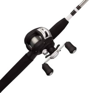 lot 411135 image: Shakespeare Alpha Medium 6 Low Profile Fishing Rod and Bait Cast Reel Combo (2 Piece),Black, White