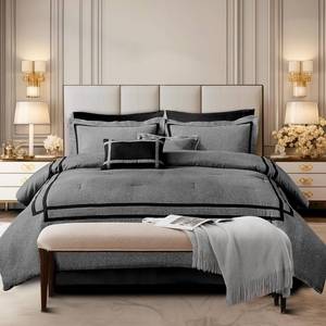 lot 411140 image: Wonderful Hotel Comforter Set King Gray Hydro-Brushed Wooly Feel Modern Luxury Bedding Comforter with Matching Fitted Sheet,Flat Sheet,Pillow Sham,Decorative Pillows for All Seasons