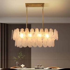 lot 411143 image: Retails for $380 Gold Crystal Chandelier Rectangular Pendant Lighting 8-Light Crystal Chandeliers for Kitchen Island Cloud Glass 2-Tier Light Fixture for Dining Room, Living Room, Kitchen