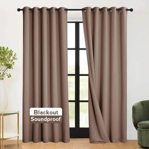 lot 411146 image: RYB HOME 3-in-1 Soundproof - Blackout - Thermal Insulation Living Room Divider Curtains, Large Bay Window Curtains for Bedroom Theatre Office Backdrop, Mocha, W 62 x L 95 inches, 2 Panels