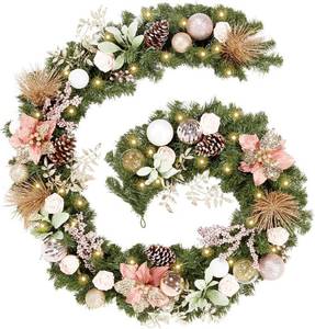 lot 411156 image: WBHome Pre-lit 9 Feet108 Inch Christmas Garland, Rose Gold Lighted Garland with 50 LED Lights for Indoor Outdoor Xmas Decor Holiday Decorations, Battery Operated (Batteries NOT Included)