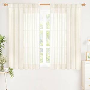 lot 411162 image: YoungsTex Ivory Linen Curtains 40 Inch Length, Rustic Short Semi Sheer Drapes Light Filtering with Rod Pocket Back Tab for Bathroom Living Room Window, 2 Panels, 42 X 40 Inch
