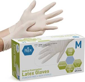 lot 411165 image: MED PRIDE Medpride Medical Examination Latex Gloves 5 mil Thick, Powder-Free, Non-Sterile, Heavy Duty Exam Gloves