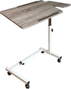 lot 411170 image: Retails for $173 Recliner Table, Over The Bed Table with Wheels, Adjustable Width & Height, with Split-Tilt Design & 4 Caster Wheels with Brakes (White Base & Wood Grain Tabletop)