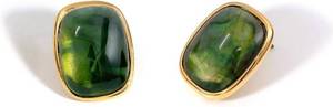 lot 411175 image: M.DUN- Round Edges Rectangle Shape Studs Earring. Abalone Amber Turquoise Resin Stone Design, 18k Real Gold Plated Bezel, Hypoallergenic Gorgeous Gift for Women