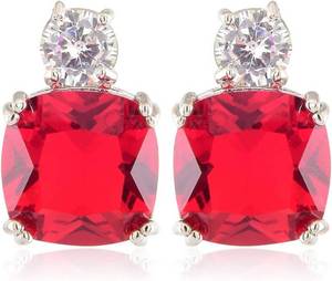 lot 411181 image: RIZILIA CLASSIC Stud Pierced Earrings with Cushion Cut Gemstones CZ Multi-Colors available in 18K White Gold Plated, Simple Modern Elegant