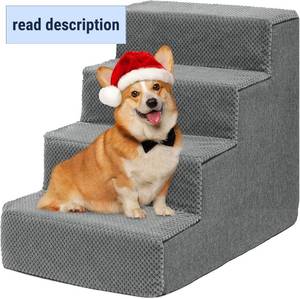 lot 211254 image: YITAHOME Dog Stairs for High Bed and Couch, Premium Foam Dog Steps for Small Dogs, Older Pets, Non-Slip Pet Stairs with High-Strength Boards, Removable Washable Cover, 4 Tiers Grey