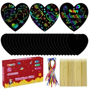 lot 2065 image: OHOME Valentines Day Crafts for Kids - 48 PCS Valentines Magic Rainbow Scratch Paper Cards Set,Kids Valentines Day Gifts for School Classroom - Valentines Treats Toys Games Party Favors for Toddler