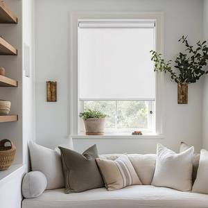 lot 2080 image: ChrisDowa Cordless 100% Blackout Roller Shade, with Striped Jacquard, Thermal Insulated, UV Protection Fabric, Total Blackout Blinds for Window, French Doors, Home and Office. White, 33 W x 72 H