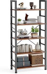 lot 2024 image: NovoDomus 5 Tier Adjustable Tall Bookshelf, 61.5 Wood Bookshelves for Living Room, Modern Industrial Bookcase Storage Organizer, Free Standing Book Shelf for Home Office, Kitchen, Bedroom
