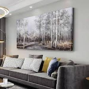 lot 2083 image: Tree Canvas Wall Art Gray Plant Wall Decor Abstract Artwork Framed Pictures Grey Misty Forest for Living Room Bedroom Office Home Decor 24x48 with Framed