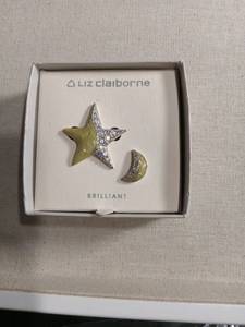 lot 1140 image: Liz Claiborne Star and Moon Crystal Pin Set