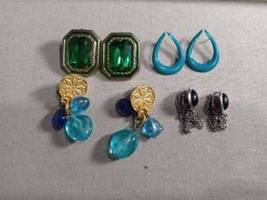 lot 1142 image: Mixed Earring Collection - Blue and Green Statement Pieces