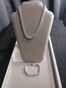 lot 12472 image: Sterling Silver Rope Chain Necklace and Bracelet Set